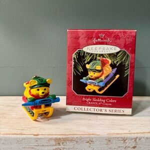 90s Hallmark Keepsake Bright Sledding Colors #10 Crayola Bear Ornament | 1998